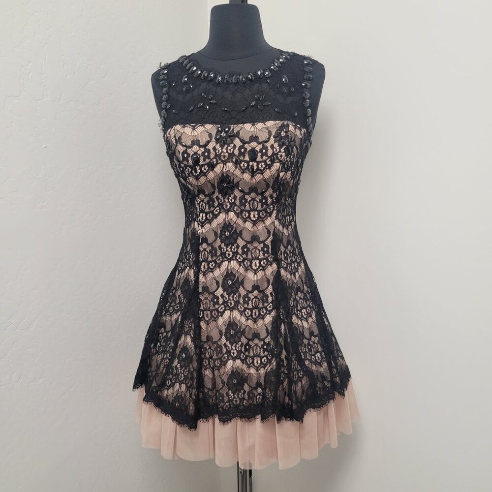Black Lace and Tulle Fit and Flare Dress